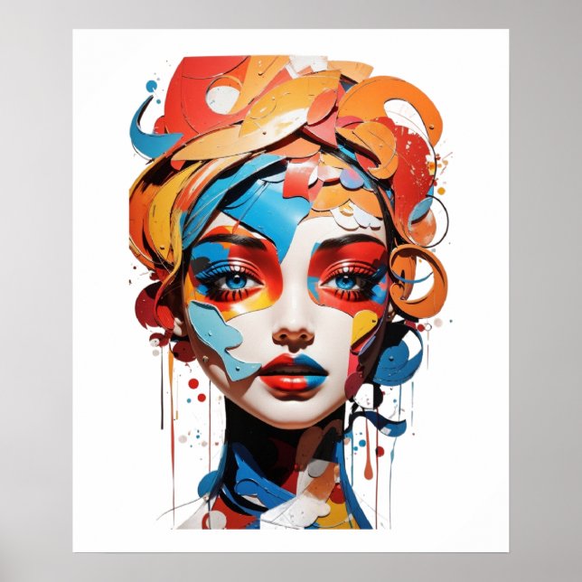 Playful Abstract Face Art: Burst of Colourful Whim Poster (Front)