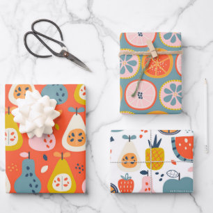 Playful Abstract Fruit Pattern in Blue and Red Wrapping Paper Sheet