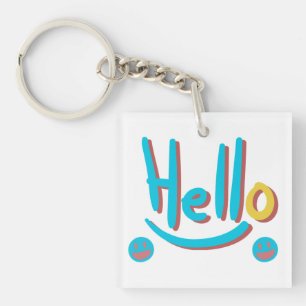 Playful Abstract Hello Pattern Art Key Ring