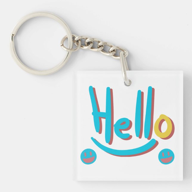 Playful Abstract Hello Pattern Art Key Ring (Front)