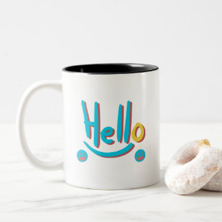 Playful Abstract Hello Pattern Art Two-Tone Coffee Mug