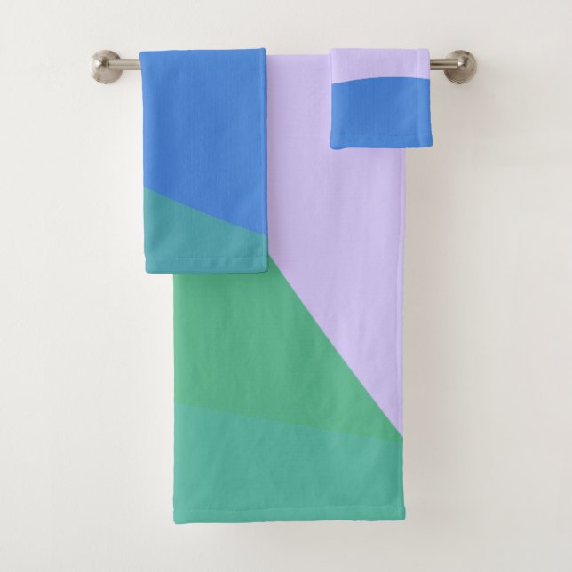 Playful Abstract Pastel Colour Block Lavender Gree Bath Towel Set (Insitu)