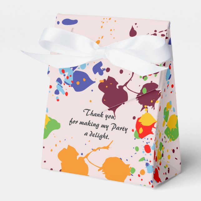Playful Abstract Red Splatter Painting Birthday Fa Favour Box (Front Side)