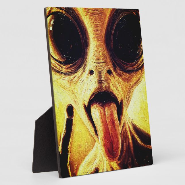 Playful Alien Portrait in Oil Paint Plaque (Side)