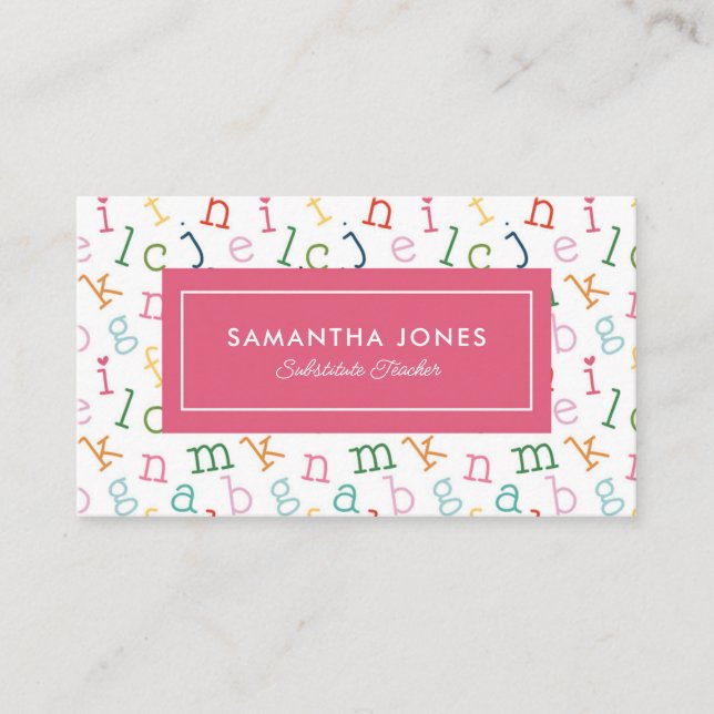Playful Alphabet Substitute Teacher Business Card (Front)