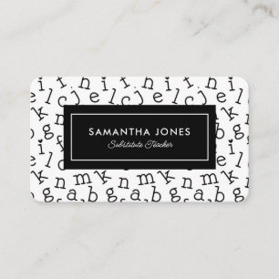 Playful Alphabet Substitute Teacher Contact Info Business Card
