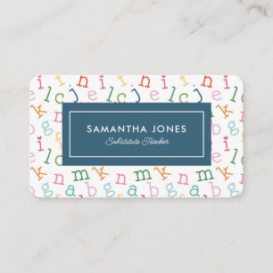 Playful Alphabet Substitute Teacher Contact Info Business Card