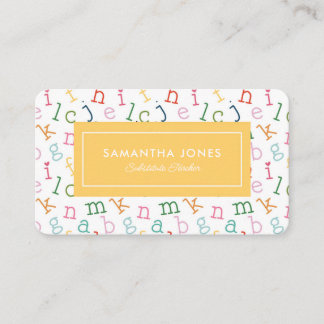 Playful Alphabet Substitute Teacher Contact Info Business Card