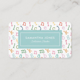 Playful Alphabet Substitute Teacher Contact Info Business Card