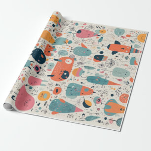 Playful and colourful doodle-style patterns wrapping paper