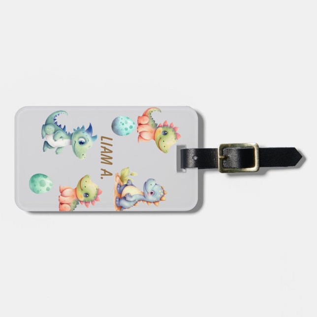Playful and cute dinosaur Personalised Luggage Tag (Front Horizontal)