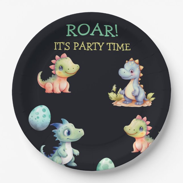 Playful and cute dinosaur Personalised Paper Plate (Front)
