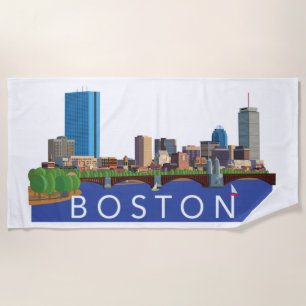 Playful and Unique Illustration Boston Skyline Beach Towel