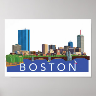 Playful and Unique Illustration Boston Skyline Poster