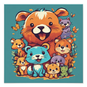 Playful Animal Friends – Cute Colourful Kids’ T-Sh Photo Print