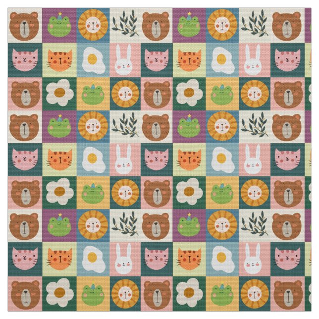 Playful Animal Friends Patchwork Pattern with Cute Fabric (Swatch)