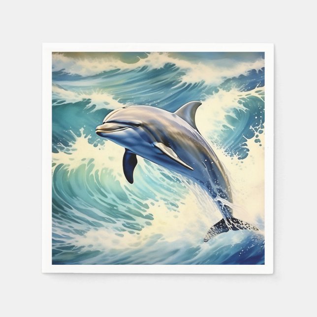 Playful Aquatic Dolphin Napkin (Front)