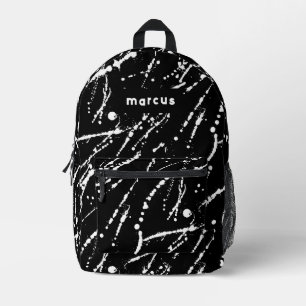 Playful artistic black and white splatter w/ name printed backpack
