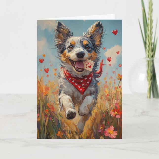 Playful Australian Cattle Dog Valentine's Day Card (Front)