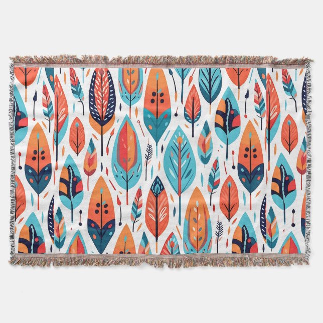 Playful Autumn Leaf Pattern Throw Blanket (Front)