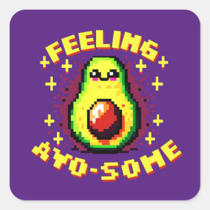 Playful Avocado Pixel Art 'Feeling Avo-some' 8-Bit Square Sticker