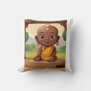 Playful Baby Buddha – African Toddler Cartoon on Cushion