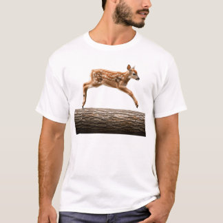 Playful Baby Deer Leaping Over Log T-Shirt