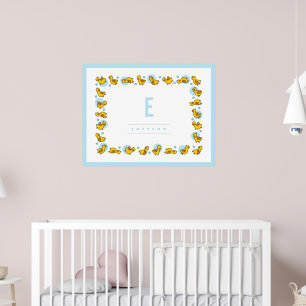 Playful Baby Ducks Blue Monogram Nursery Wall Art