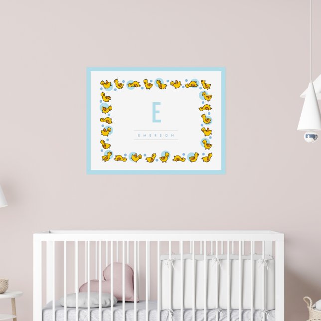 Playful Baby Ducks Blue Monogram Nursery Wall Art (Nursery 2)