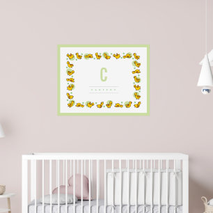 Playful Baby Ducks Green Monogram Nursery Wall Art