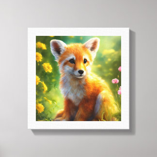 Playful Baby Fox Meadow Canvas Print
