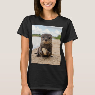 Playful Baby Otter with Clam Shell T-shirt Design