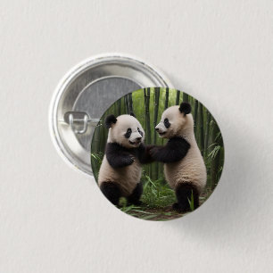 Playful Baby Pandas In A Bamboo Forest, 3 Cm Round Badge