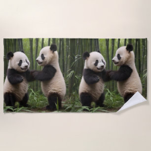 Playful Baby Pandas In A Bamboo Forest, Beach Towel