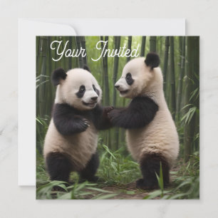 Playful Baby Pandas In A Bamboo Forest,  Invitation