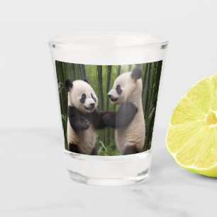 Playful Baby Pandas In A Bamboo Forest, Shot Glass