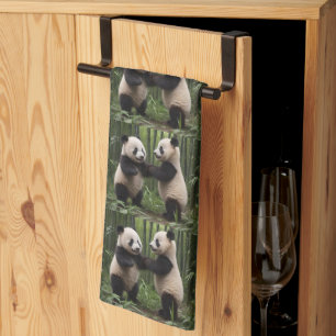 Playful Baby Pandas In A Bamboo Forest, Tea Towel