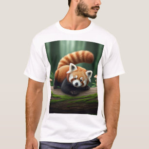 Playful Baby Red Panda on a Log T-Shirt