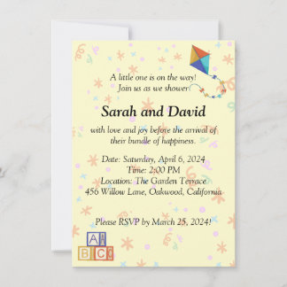 Playful Baby Shower Invitation with Kite and Cubes
