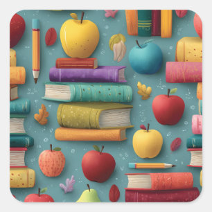 Playful Back-to-School Design with Books and Apple Square Sticker
