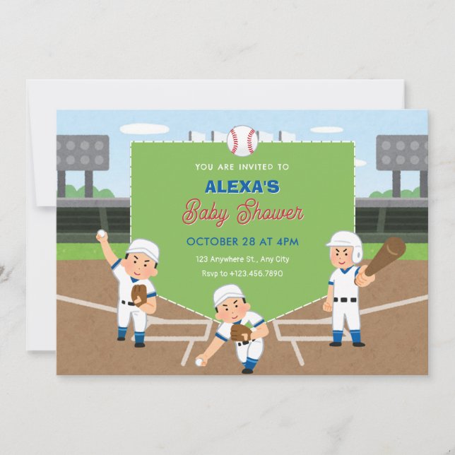 Playful baseball baby shower invitation (Front)