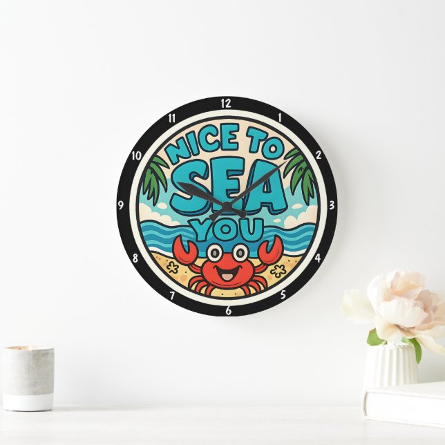 Playful Beach-Themed Vibrant Colours Sea Motif Large Clock (Home)