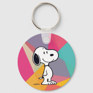 Playful Beagle Cartoon Geometric Pop Art Key Ring