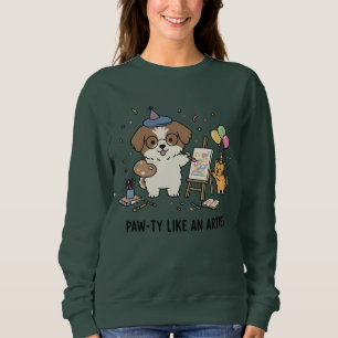 Playful Beagle Painter Dog with Ginger Kitten Art Sweatshirt