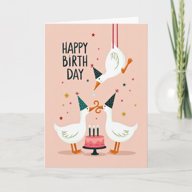 Playful Birds Party Hat Card (Front)