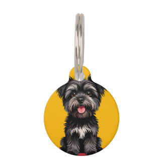 Playful Black And Gray Terrier Puppy Portrait Pet Tag