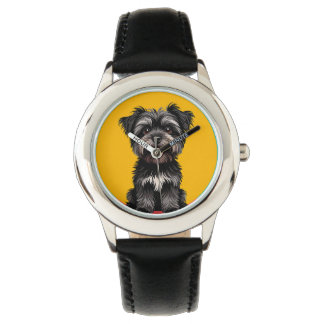 Playful Black And Gray Terrier Puppy Portrait Watch