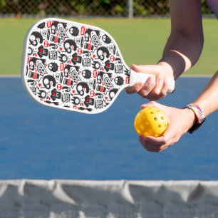 Playful Black and Red Monster Doodles Pickleball Paddle