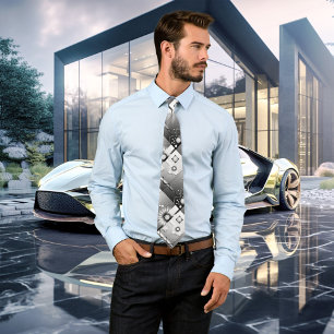 Playful Black and White Art Deco Tie