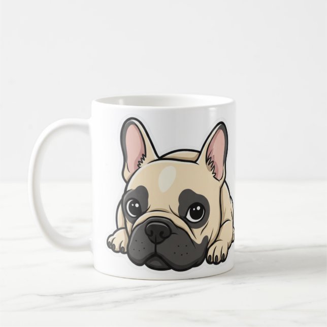Playful Black and White Handwritten French Bulldog Coffee Mug (Left)